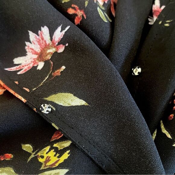 Collective Concepts Dark Floral Surplice Wrap Tie Sleeve Blouse Sz XL - Picture 5 of 12